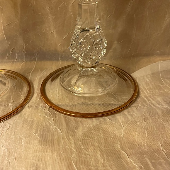 Cristal D’Arques-set of 2- candle holders genuine lead crystal/gold rim & bottom - Picture 6 of 9